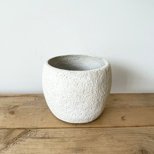 Cement Small Round Pot White