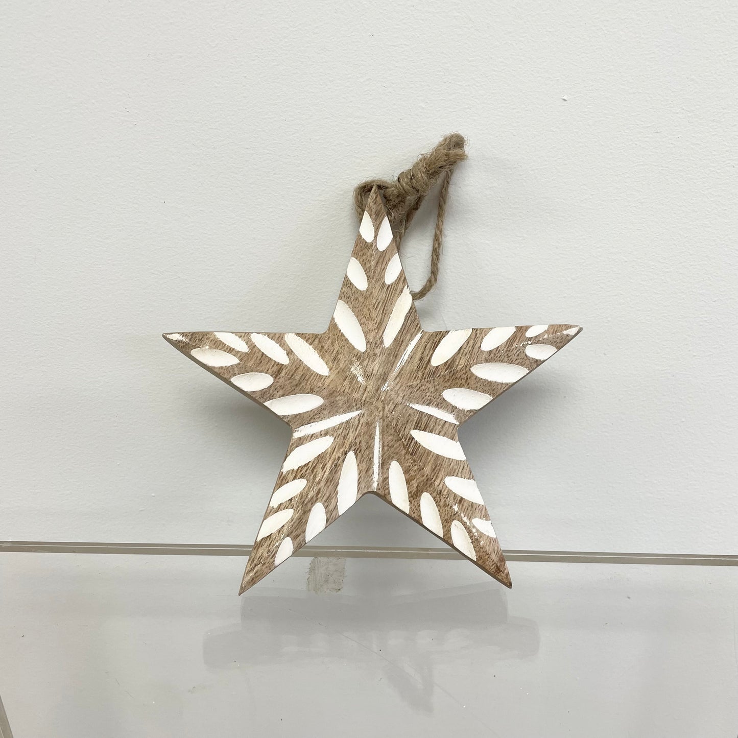 Etched wooden star ornament